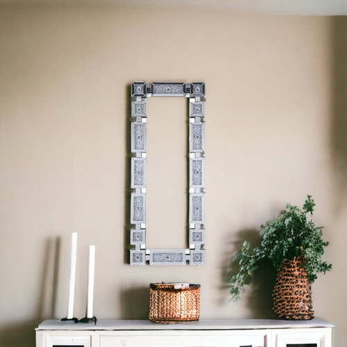 63" Mirrored & Faux Diamonds Lighted Irregular Accent Mirror
