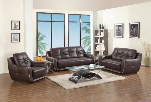 108" Elegant Brown Leather Sofa Set