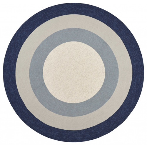 7' Slate Navy Blue Hand Hooked UV Treated Bordered Round Indoor Outdoor Area Rug