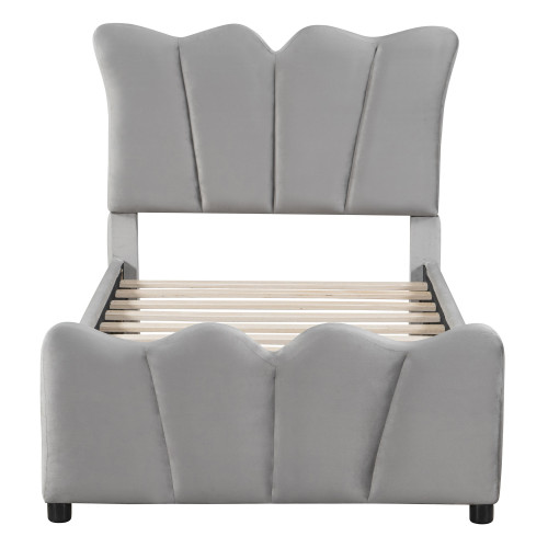 Gray Tufted Velvet Upholstered Twin Bed Frame