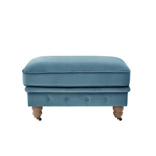 25" Teal Velvet With Natural Tufted Cocktail Ottoman