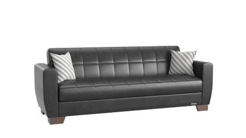 84" Black Faux Leather And Brown Sleeper Sleeper Sofa With Two Toss Pillows