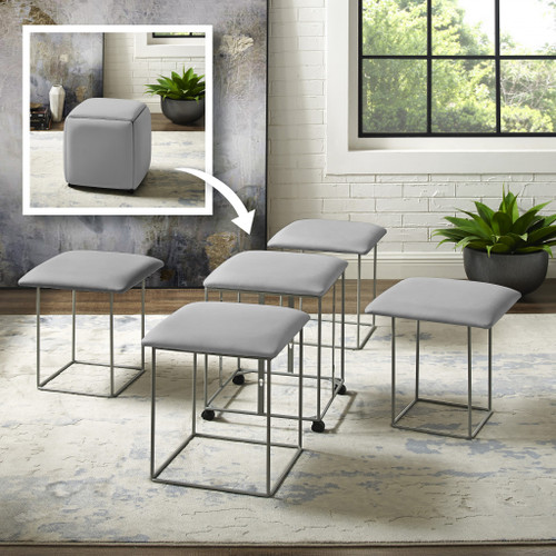 32" Grey Faux Leather With Black Cube Ottoman