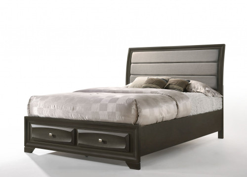 87" X 63" X 52" Gray Fabric And Antique Gray Queen Storage Bed