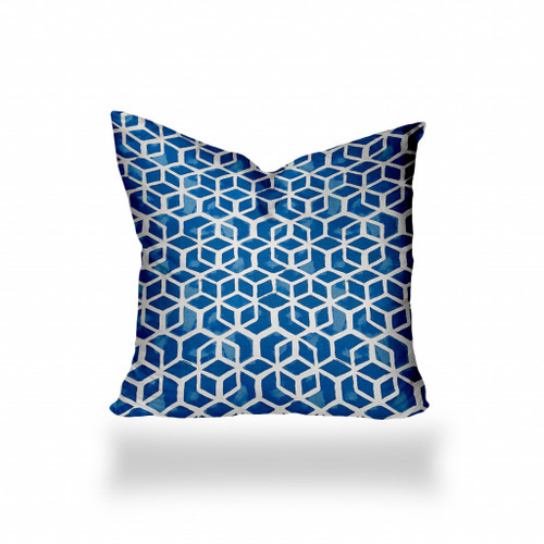 26" X 26" Blue And White Enveloped Geometric Throw Indoor Outdoor Pillow Cover