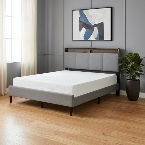 Gray Tufted Upholstered Queen Bed Frame With USB