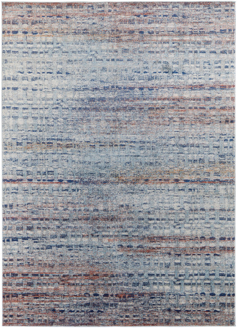 2' X 3' Blue Ivory And Orange Abstract Power Loom Stain Resistant Area Rug