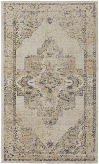 4' X 6' Ivory And Gray Floral Power Loom Distressed Area Rug