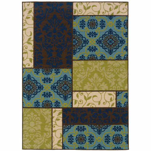 8' X 11' Brown Geometric Stain Resistant Indoor Outdoor Area Rug
