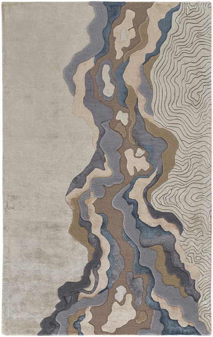 9' X 12' Tan Brown And Blue Wool Abstract Tufted Handmade Area Rug