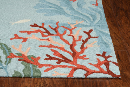 5'x8' Blue Hand Hooked Bordered Coral Reef Indoor Area Rug