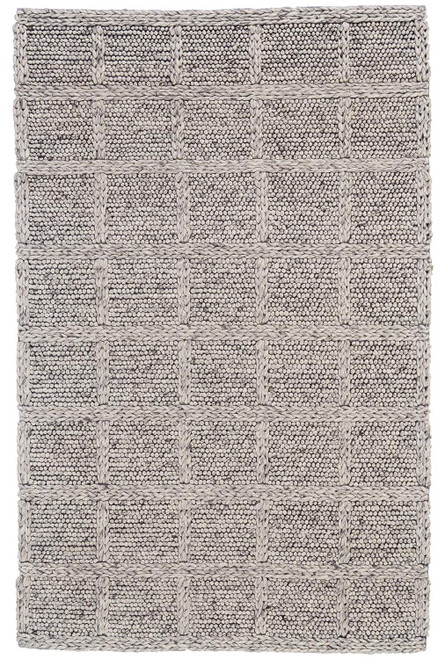 4' X 6' Ivory Gray And Black Wool Plaid Hand Woven Stain Resistant Area Rug