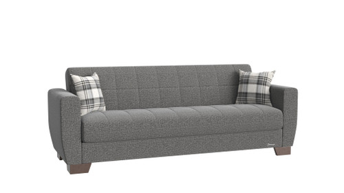 84" Gray Chenille And Brown Sleeper Sleeper Sofa With Two Toss Pillows