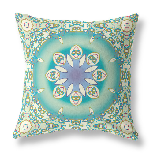 28" X 28" Beige And Green Broadcloth Floral Throw Pillow