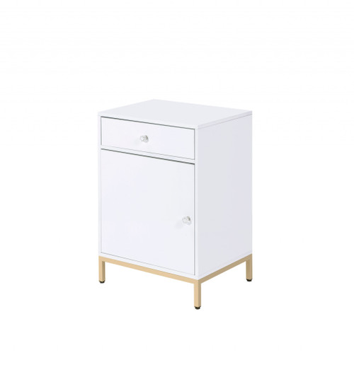 16" X 20" X 30" White High Gloss Gold Metal Wood Cabinet