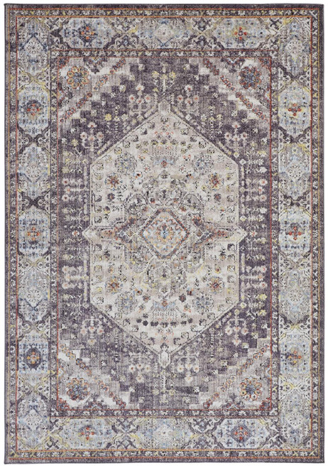 4' X 6' Purple Gray And Ivory Abstract Stain Resistant Area Rug