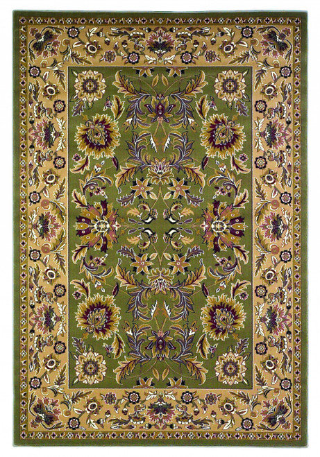 10'x13' Green Taupe Machine Woven Floral Traditional Indoor Area Rug