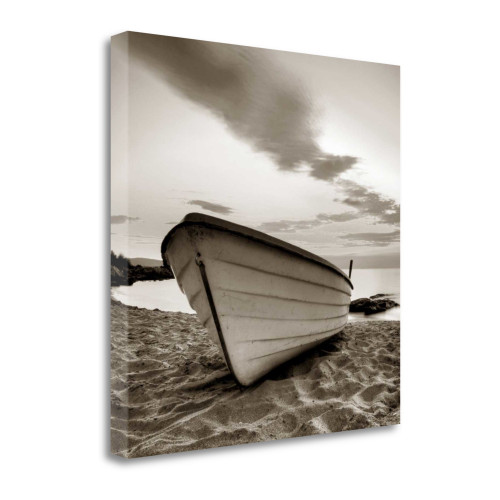 29" Sepia Tone Fishing Boat on the Beach Gallery Wrap Canvas Wall Art