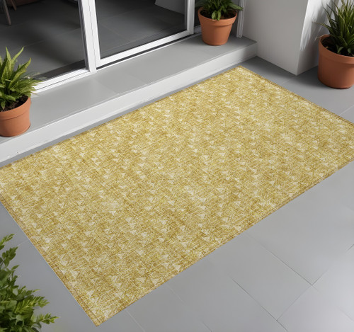 3' X 4' Gold Geometric Washable Non Skid Indoor Outdoor Area Rug