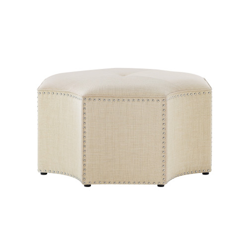 33" Cream White 100% Linen Specialty Cocktail Ottoman