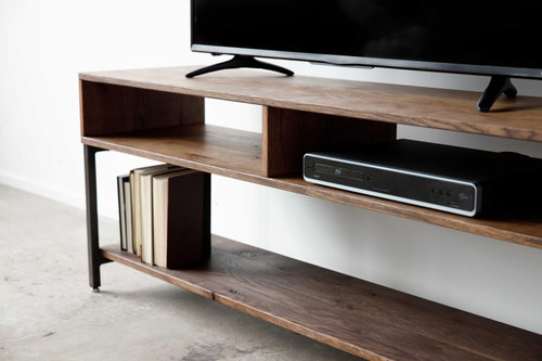 Warm Dark Finish Maple And Steel TV Stand and Media Center