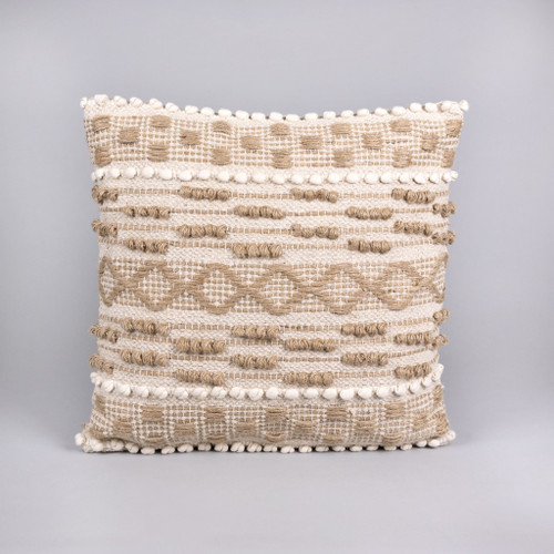 Boho Nubby Beige and White Throw Pillow
