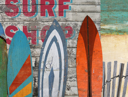 Vintage Surfboard Trio Beach Scene Wall Art