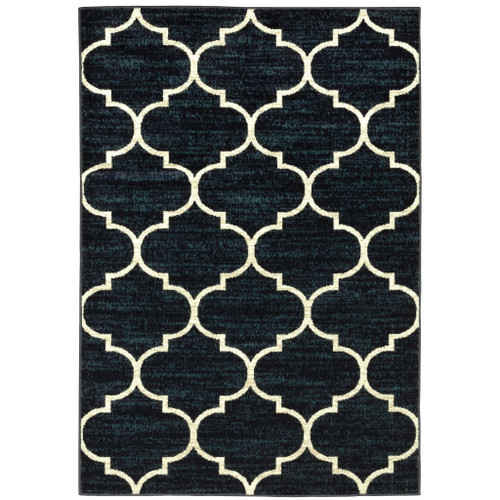 4' X 6' Navy And Ivory Geometric Power Loom Stain Resistant Area Rug
