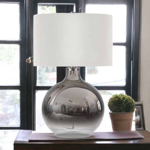 24" Nickel Glass Globe Table Lamp With White Drum Shade