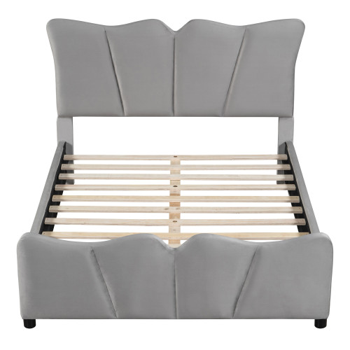 Gray Tufted Velvet Upholstered Full Bed Frame