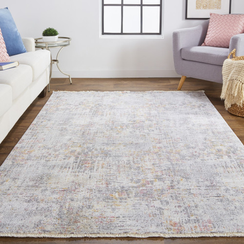 9' X 13' Ivory Tan And Taupe Abstract Stain Resistant Area Rug