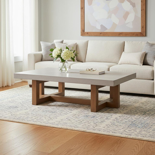47" Gray and Walnut Wood Cross Legs Coffee Table