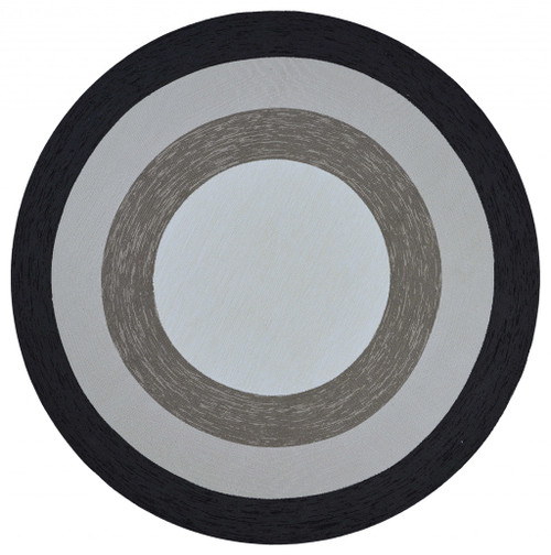 7' Charcoal Grey Hand Hooked UV Treated Bordered Round Indoor Outdoor Area Rug