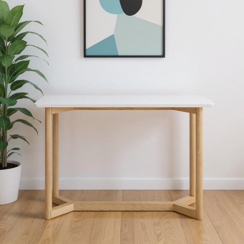 47" Natural And White Solid Wood Sled Console Table