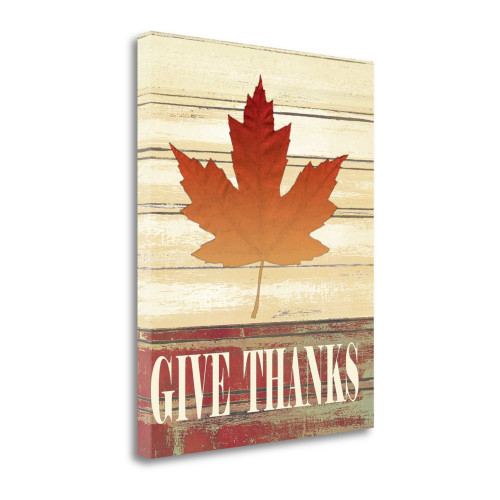 Fall Leave Give Thanks Wrapped Canvas Print Living Room Wall Art