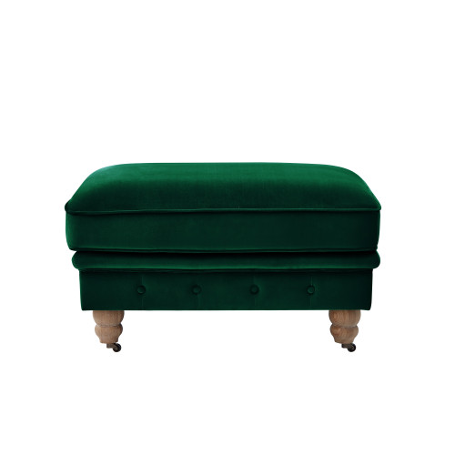 25" Hunter Green Velvet With Natural Tufted Cocktail Ottoman
