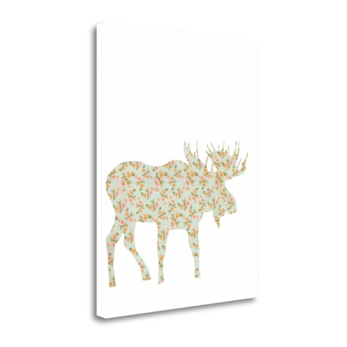 Floral Moose 2 Wrapped Canvas Print Living Room Wall Art