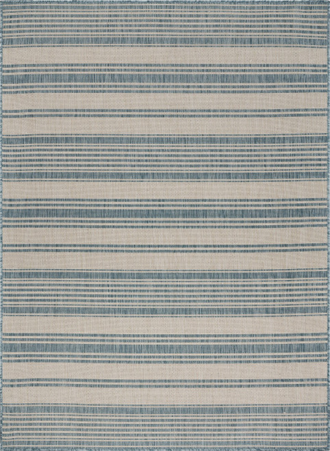 5’ x 7’ Teal Uneven Stripe Indoor Outdoor Area Rug