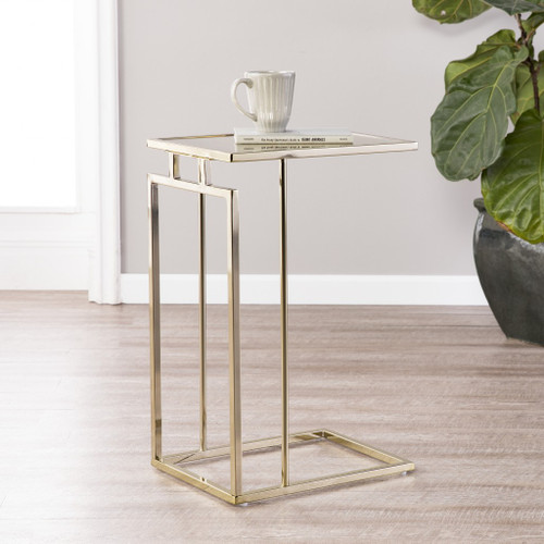 25" Gold And Clear Glass And Iron Rectangular End Table