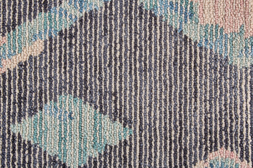 2' X 3' Blue Pink And Green Wool Geometric Tufted Handmade Area Rug