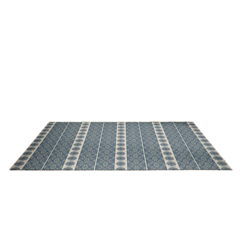 7' X 10' Aqua And Beige Geometric Stripes Area Rug