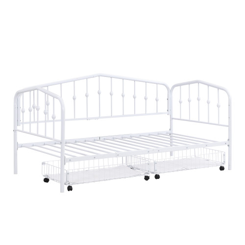 White Metal Twin Bed Frame With Drawers