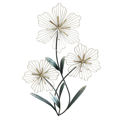 Silver And Blue Tri-Flower Metal Wall Decor