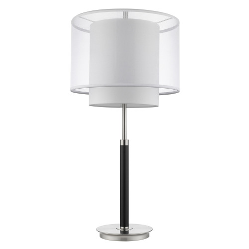 Roosevelt 1-Light Espresso And Brushed Nickel Table Lamp With Sheer Snow Shantung Two Tier Shade