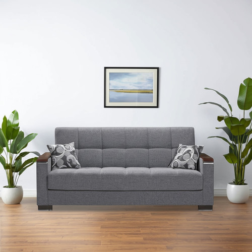87" Gray Chenille Convertible Futon Sleeper Sofa And Toss Pillows With Storage