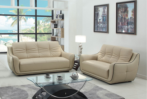 61'" X 39'" X 36'" Modern Beige Leather Sofa And Loveseat