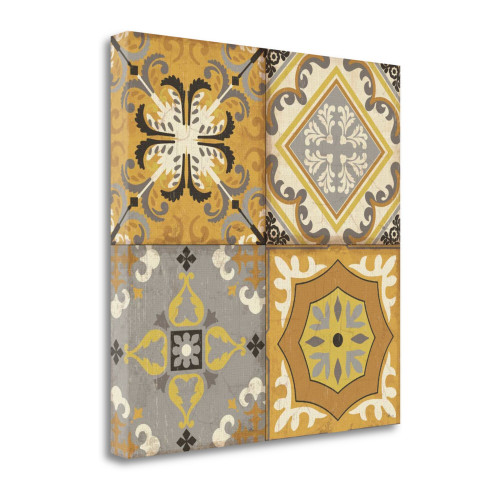 Golden Glow Tiles 1 Wrapped Canvas Print Living Room Wall Art
