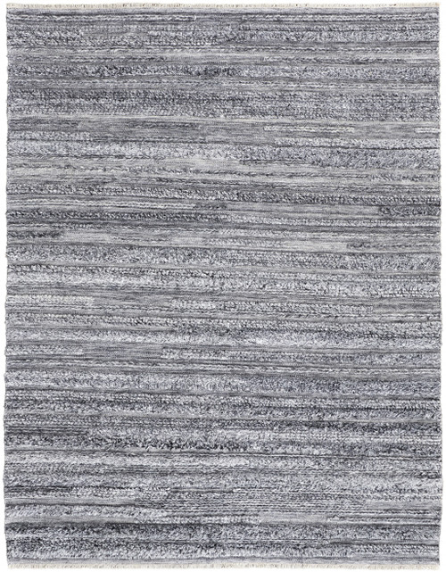 10' X 14' Gray And Ivory Striped Hand Woven Stain Resistant Area Rug