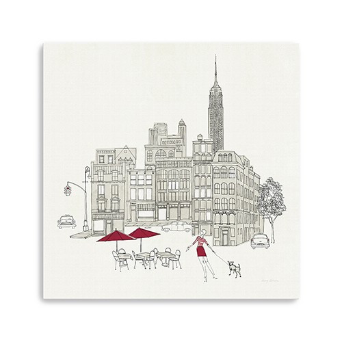 Homeroots Home Decor 40" NYC Cafe Line Work with Red Accents Canvas Wall Art, Red Accents