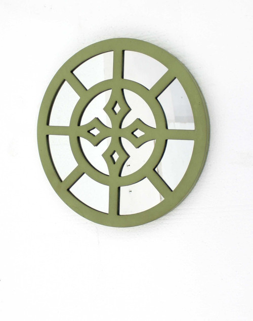 15.5 X 15.5 Green Rustic Mirrored Round - Wooden Wall Decor